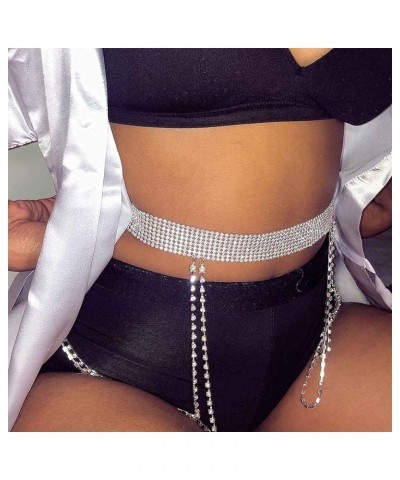 Women's Glitter Body Chains Belly Waist Chain Crystal Body Chain Rhinestone Waist Jewelry Fashion Body Accessory Silver $10.0...