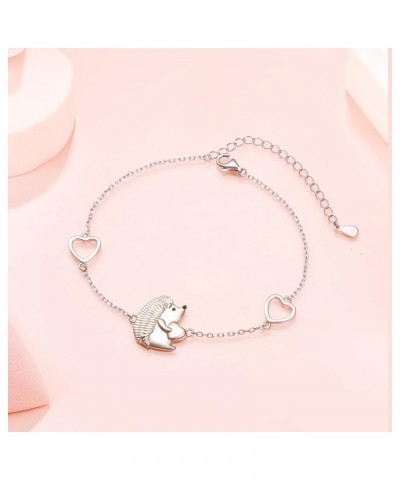 925 Sterling Silver Cute Animal Heart CZ Hedgehog Pendant Necklace and Stud Earrings Bracelet Set Gift for Women Girls Birthd...