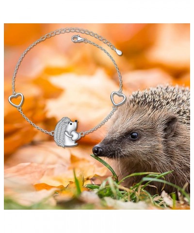 925 Sterling Silver Cute Animal Heart CZ Hedgehog Pendant Necklace and Stud Earrings Bracelet Set Gift for Women Girls Birthd...