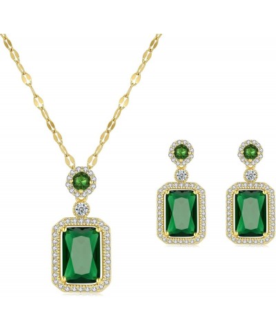 Emerald Jewelry for Women Green Stone Necklace Earrings Set Cute Necklaces Green-1 $10.59 Necklaces