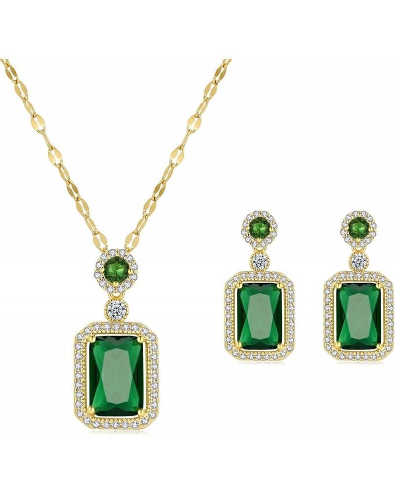 Emerald Jewelry for Women Green Stone Necklace Earrings Set Cute Necklaces Green-1 $10.59 Necklaces