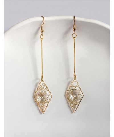 Wire Wrapped Crystal Stone Geometric Dangle Drop Earrings for Charm Women And Girl Gift Rhombus $8.63 Earrings