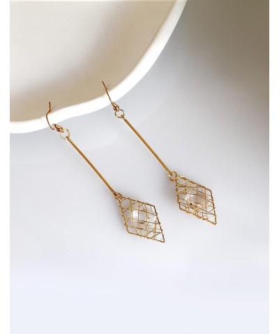 Wire Wrapped Crystal Stone Geometric Dangle Drop Earrings for Charm Women And Girl Gift Rhombus $8.63 Earrings