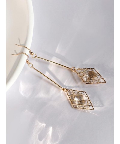 Wire Wrapped Crystal Stone Geometric Dangle Drop Earrings for Charm Women And Girl Gift Rhombus $8.63 Earrings