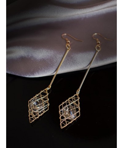 Wire Wrapped Crystal Stone Geometric Dangle Drop Earrings for Charm Women And Girl Gift Rhombus $8.63 Earrings