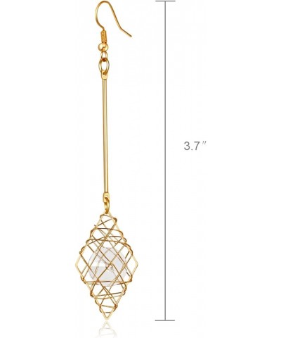 Wire Wrapped Crystal Stone Geometric Dangle Drop Earrings for Charm Women And Girl Gift Rhombus $8.63 Earrings