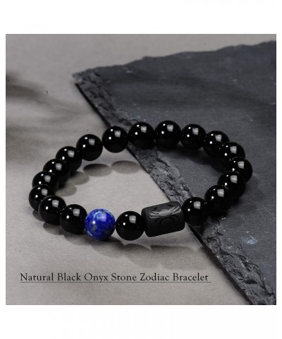 Zodiac Bracelet for Men Women, 8mm 10mm Natural Black Onyx Stone Star Sign Constellation Horoscope Bracelet Gifts cancer men ...