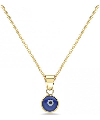 14K Solid Gold Evil Eye Pendant Necklace - With 0.75mm 14K Chain - 16 Blue $34.78 Necklaces