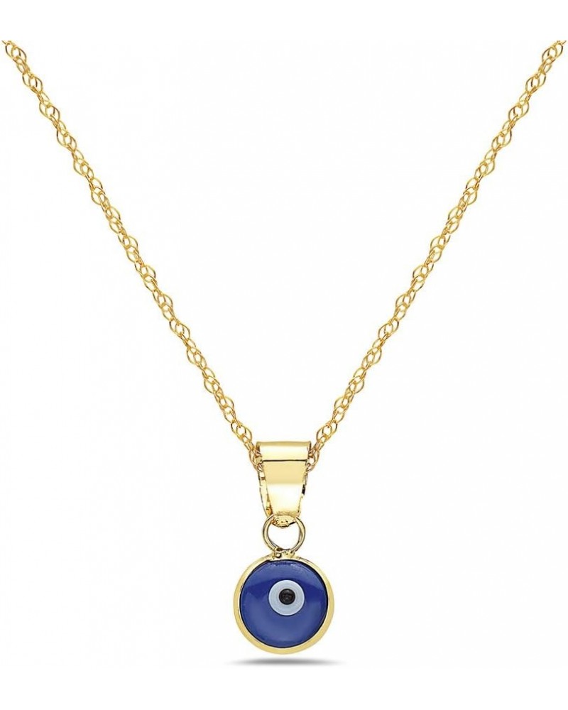 14K Solid Gold Evil Eye Pendant Necklace - With 0.75mm 14K Chain - 16 Blue $34.78 Necklaces