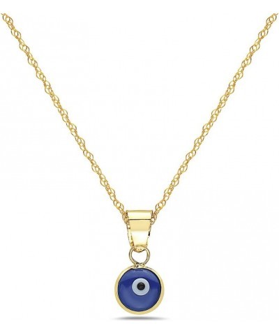 14K Solid Gold Evil Eye Pendant Necklace - With 0.75mm 14K Chain - 16 Blue $34.78 Necklaces