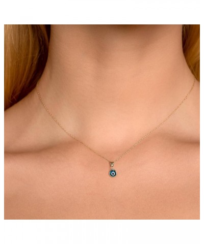 14K Solid Gold Evil Eye Pendant Necklace - With 0.75mm 14K Chain - 16 Blue $34.78 Necklaces