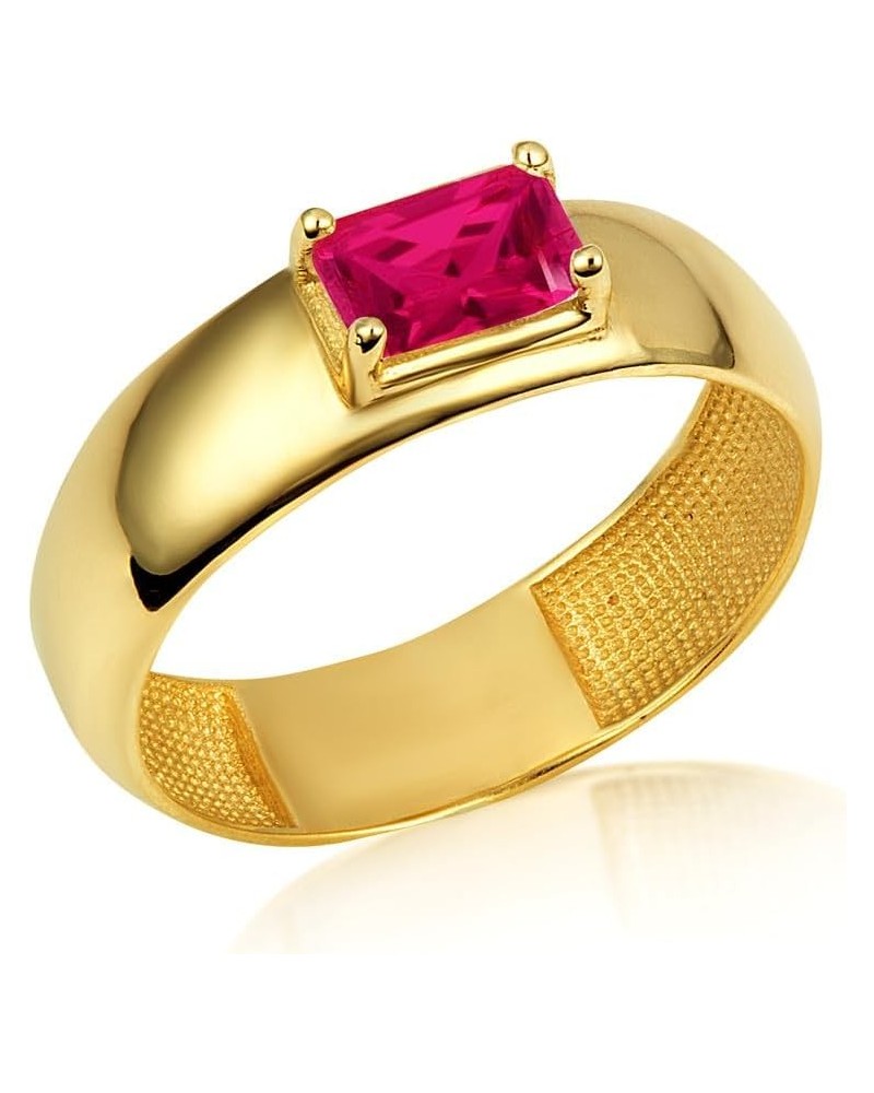 14K Yellow Gold Gemstone Radiant Cut 5 mm Band Ring Available in Yellow, Rose and White Gold with multiple ring sizes G. Ruby...