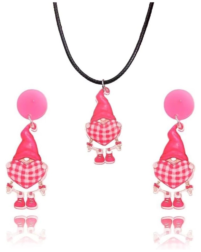 Hot Pink Valentine Jewelry Set Dwarf Earrings Dwarf Necklace Cat Earrings Cat Necklace Love Earrings Love Necklace Valentine'...