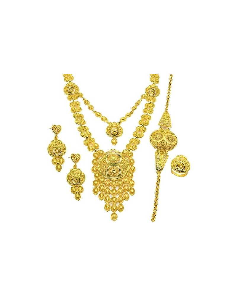 Ethiopian Tassel 24k Gold Plated Jewelry Sets For Women Arabic Wedding Indian Bridal Dubai Necklace Earrings Bracelet Ring Se...