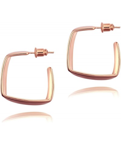 Rose Gold Plated Yellow Gold Plated White Gold Square Hoop Earrings Simple Geometricr Post Hoop Earrings For Women And Girls ...