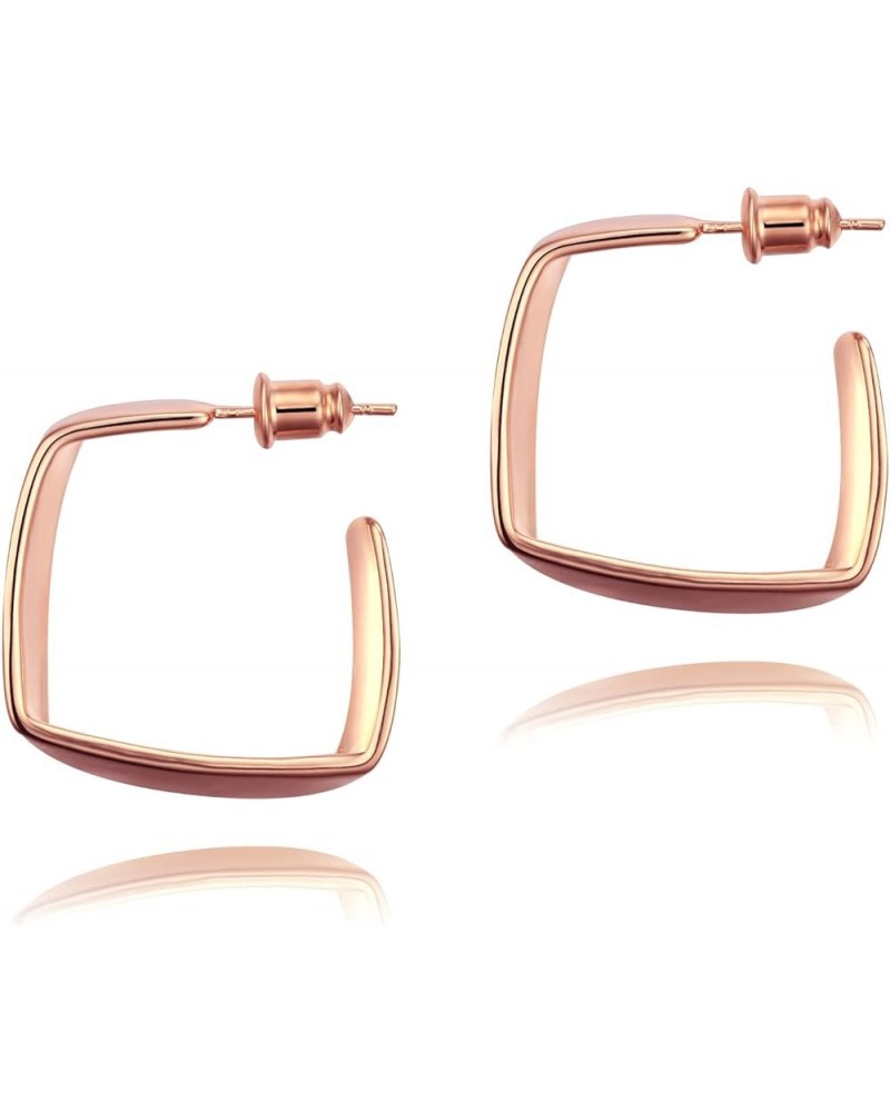 Rose Gold Plated Yellow Gold Plated White Gold Square Hoop Earrings Simple Geometricr Post Hoop Earrings For Women And Girls ...