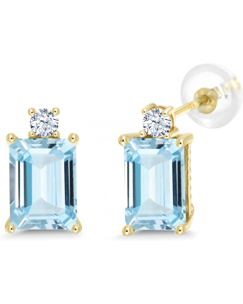 10K Yellow Gold Sky Blue Aquamarine Women Earrings (2.90 Cttw, Gemstone Birthstone, Emerald Cut 8X6MM) $118.80 Earrings