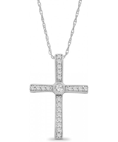 14K Gold or Silver Diamond Cross Pendant with Gold Plated Silver Rope Chain Necklace (1/4 cttw, I-J Color, I2-I3 Clarity), 18...