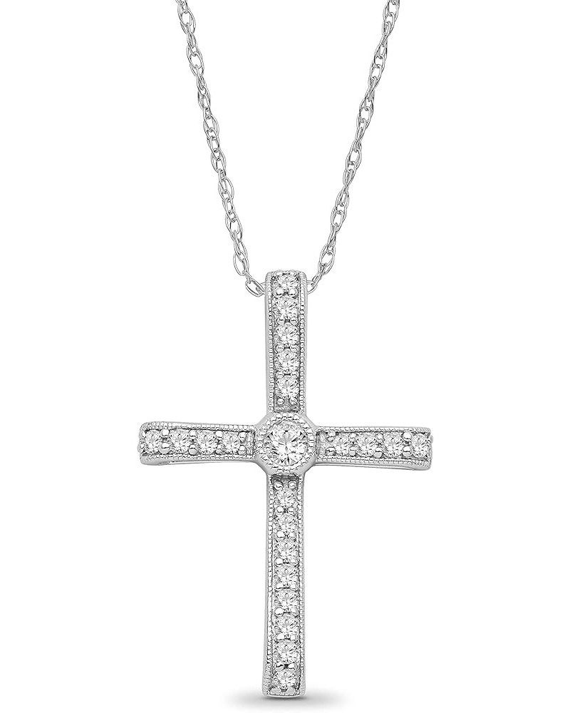 14K Gold or Silver Diamond Cross Pendant with Gold Plated Silver Rope Chain Necklace (1/4 cttw, I-J Color, I2-I3 Clarity), 18...