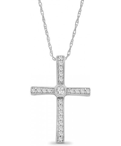 14K Gold or Silver Diamond Cross Pendant with Gold Plated Silver Rope Chain Necklace (1/4 cttw, I-J Color, I2-I3 Clarity), 18...