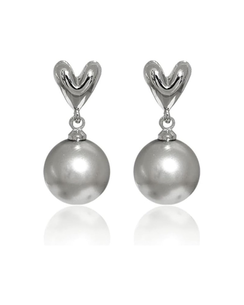 Silver Heart Ball Dangle Stud Earrings for Women Girls 925 Sterling Silver Post Pin Hypoallergenic Imitation Pearl Drop Dangl...