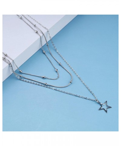 Bohemia Hollow Star Choker Necklace Layered Star Pendant Necklace Chain Vintage Silver Satellite Necklace Multilayer Beaded N...