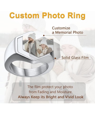 Custom Picture & Text Engraved Ring Stainless Steel 18K Gold Plated Wedding Engagement Heart/Round/Shield/Square Signet Rings...