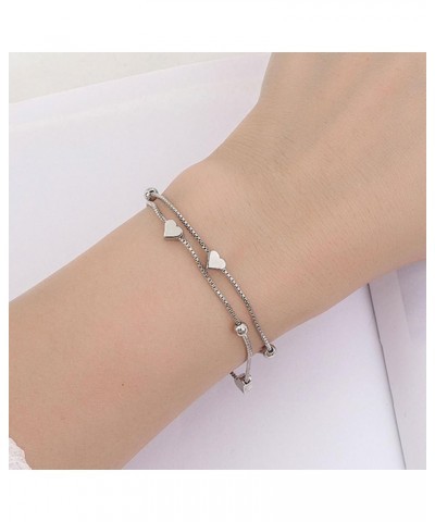 14K White Gold Plated Link Bracelet for Women Teen Girls Heart Star Round Beaded Charms Dainty Chain Simple Jewelry Gifts lay...