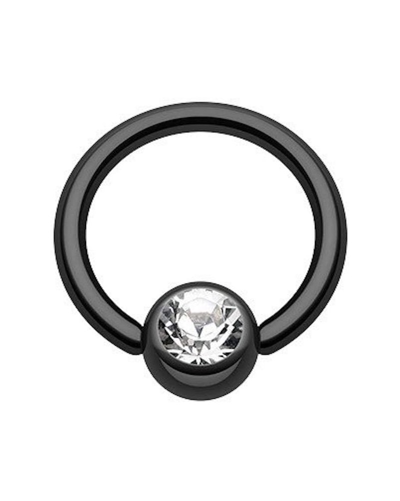 Colorline PVD Gem Ball Captive Bead Ring Size: 14GA, Length: 10mm, Ball Size: 5mm, Black/Clear $8.50 Body Jewelry