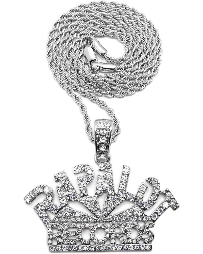 Hip Hop White Gold Plated Iced RAP A LOT RECORDS Pendant & 18" 20" 24" Cuban Rope Box Chain Bling Necklace 24" Rope Chain $10...