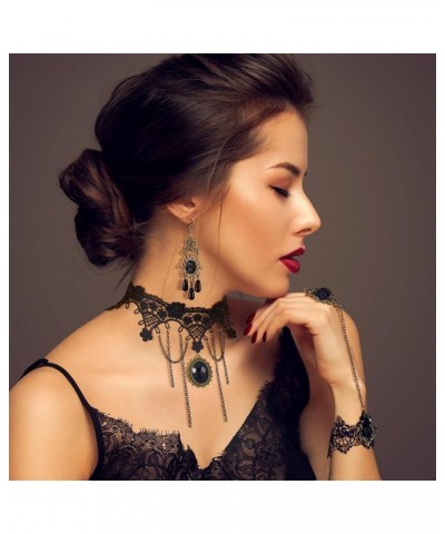 Gothic Choker Necklace Lace Choker Halloween Gothic Jewelry with Lace Bracelet and Pendant Earrings for Women Elegant $6.75 J...