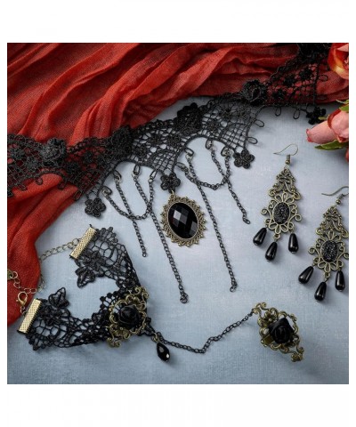 Gothic Choker Necklace Lace Choker Halloween Gothic Jewelry with Lace Bracelet and Pendant Earrings for Women Elegant $6.75 J...