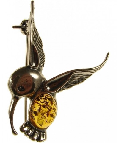 BALTIC AMBER AND STERLING SILVER 925 DESIGNER COGNAC HUMMINGBIRD BROOCH PIN JEWELLERY JEWELRY $13.96 Brooches & Pins