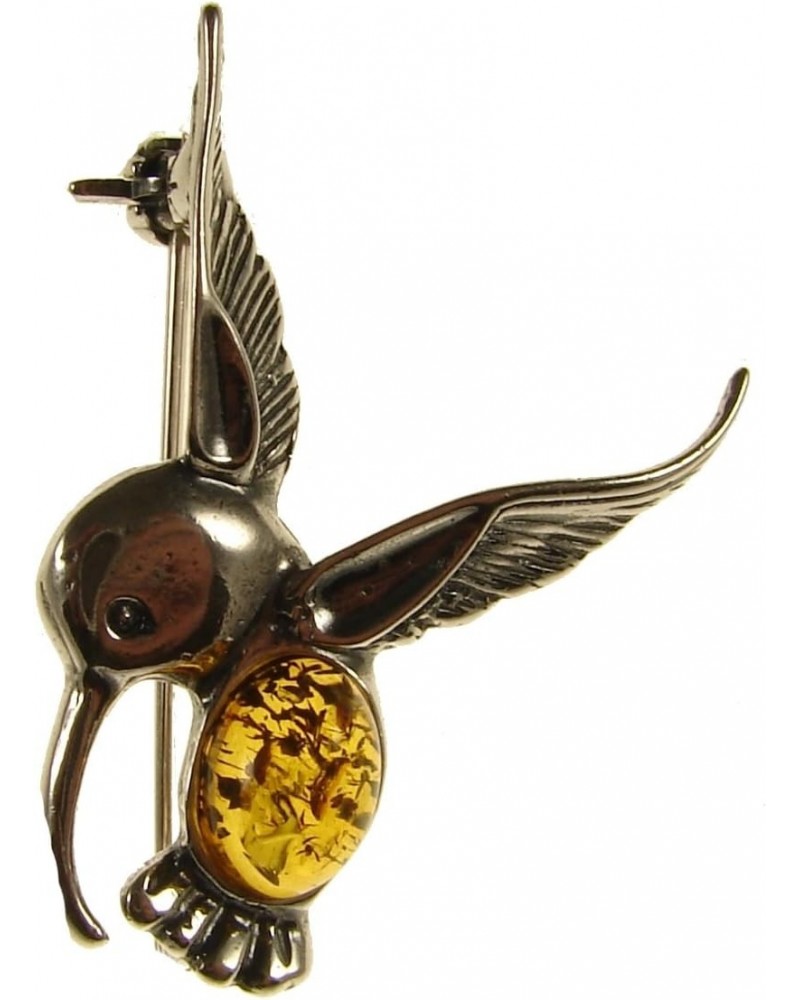 BALTIC AMBER AND STERLING SILVER 925 DESIGNER COGNAC HUMMINGBIRD BROOCH PIN JEWELLERY JEWELRY $13.96 Brooches & Pins