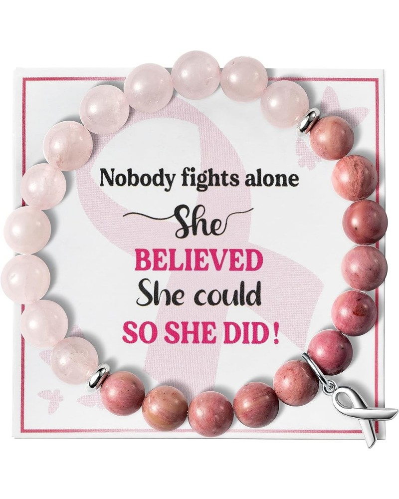 Breast Cancer Awareness Bracelets Gifts for Women, Breast Survivor Care Present Bracelet with Wish Card, Natural Beads Motiva...