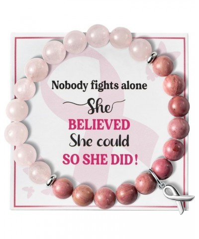 Breast Cancer Awareness Bracelets Gifts for Women, Breast Survivor Care Present Bracelet with Wish Card, Natural Beads Motiva...