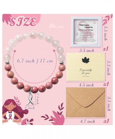 Breast Cancer Awareness Bracelets Gifts for Women, Breast Survivor Care Present Bracelet with Wish Card, Natural Beads Motiva...