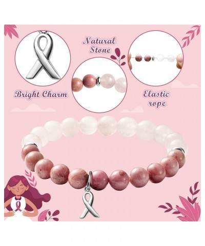 Breast Cancer Awareness Bracelets Gifts for Women, Breast Survivor Care Present Bracelet with Wish Card, Natural Beads Motiva...