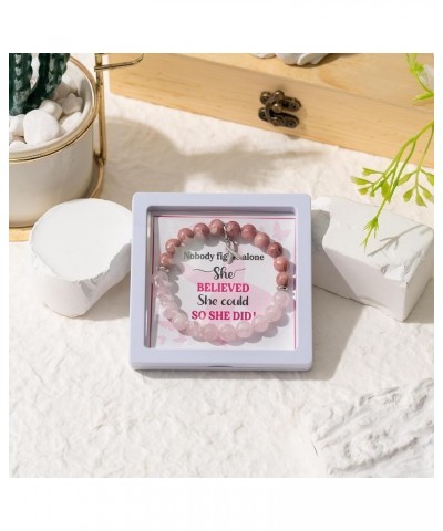 Breast Cancer Awareness Bracelets Gifts for Women, Breast Survivor Care Present Bracelet with Wish Card, Natural Beads Motiva...