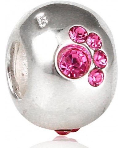 Solid 925 Sterling Silver Spacer w/Hot Pink Paw Print Charm Bead 2468 for European Snake Chain Bracelets $12.71 Bracelets