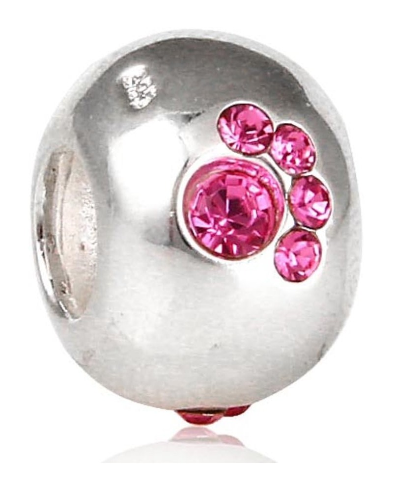 Solid 925 Sterling Silver Spacer w/Hot Pink Paw Print Charm Bead 2468 for European Snake Chain Bracelets $12.71 Bracelets