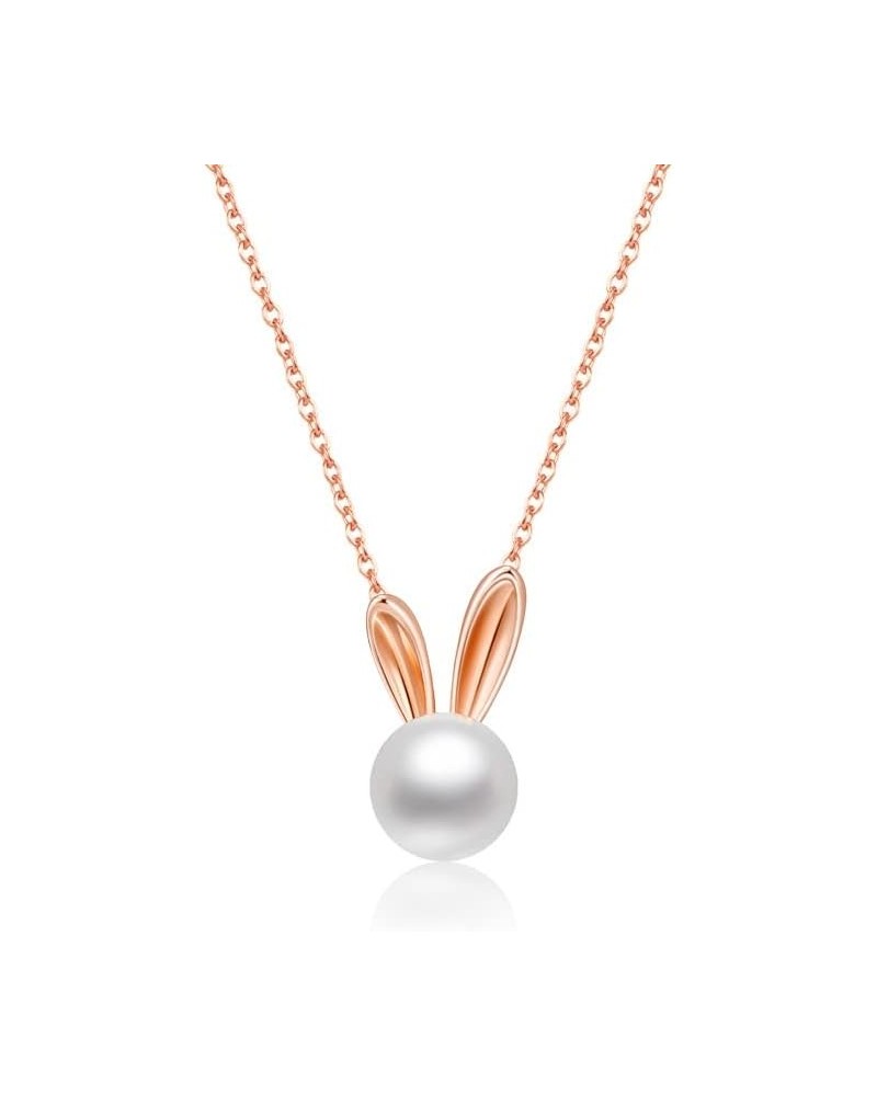 14K Gold Rabbit Necklace, Freshwater Pearl Rabbit Pendant Necklace - Beautiful Jewelry Gifts for Women Rose Gold $80.36 Neckl...