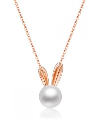 14K Gold Rabbit Necklace, Freshwater Pearl Rabbit Pendant Necklace - Beautiful Jewelry Gifts for Women Rose Gold $80.36 Neckl...