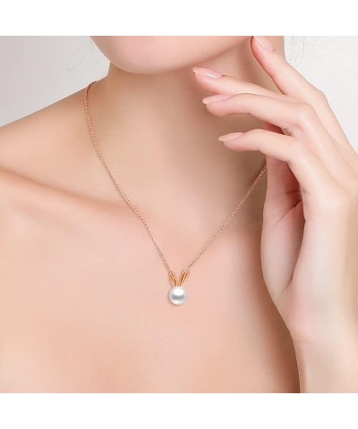 14K Gold Rabbit Necklace, Freshwater Pearl Rabbit Pendant Necklace - Beautiful Jewelry Gifts for Women Rose Gold $80.36 Neckl...