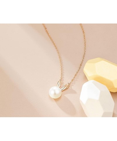 14K Gold Rabbit Necklace, Freshwater Pearl Rabbit Pendant Necklace - Beautiful Jewelry Gifts for Women Rose Gold $80.36 Neckl...