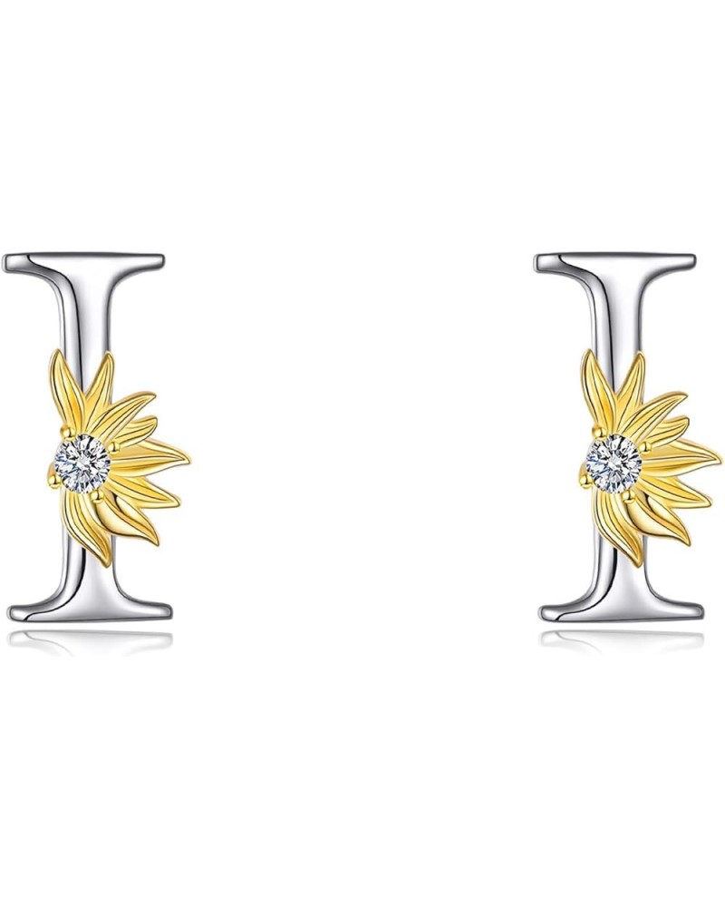 Sterling Silver Initial Alphabet Letter Script Name Earrings Sunflower Initial Studs for Women Girls Initial I $18.14 Earrings