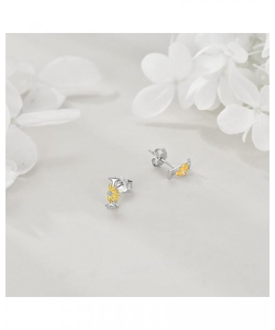 Sterling Silver Initial Alphabet Letter Script Name Earrings Sunflower Initial Studs for Women Girls Initial I $18.14 Earrings