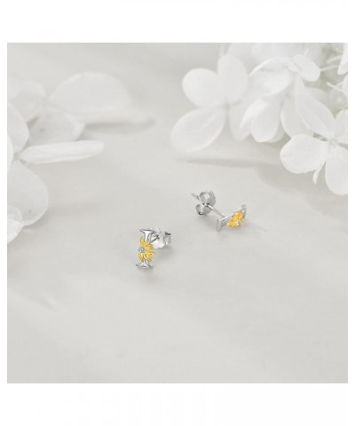 Sterling Silver Initial Alphabet Letter Script Name Earrings Sunflower Initial Studs for Women Girls Initial I $18.14 Earrings