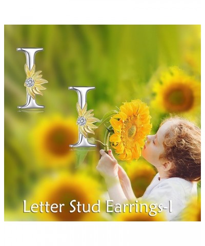 Sterling Silver Initial Alphabet Letter Script Name Earrings Sunflower Initial Studs for Women Girls Initial I $18.14 Earrings