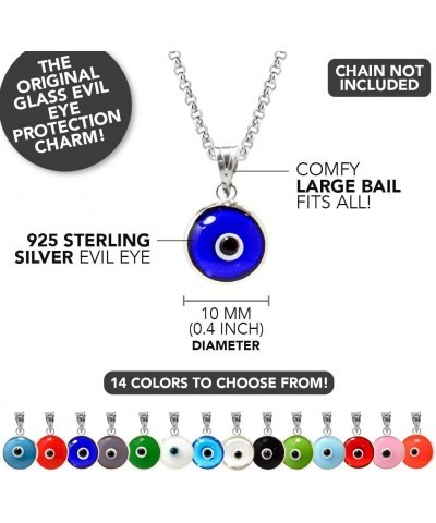 Authentic 925 Sterling Silver 10 MM Round Glass Evil Eye Charm Turkish Protection Pendant DIY - 14 Colors To Choose From Tran...